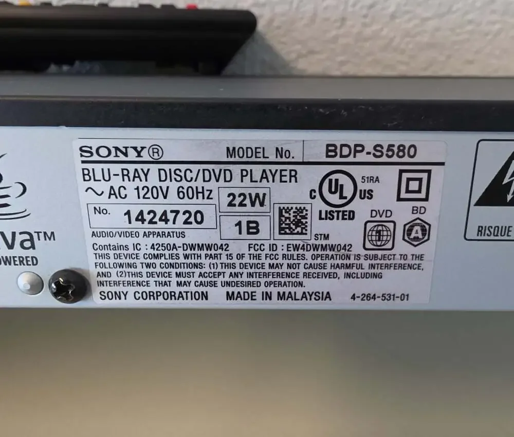 Sony BDP-S580 3D Blu-ray/DVD/CD Player with Remote (no backing) Tested & Works!